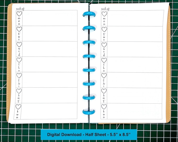 Half Letter Discbound Weekly Tracking Planner Insert Printable PDF - Planning Productivity Week on a Page Monday Start Undated Half Letter