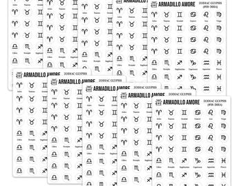 Small Zodiac Glyph Stickers - Astrology Stickers - 0.375 inch Star Sign Stickers - Grimoire Stickers - Wicca Stickers - 366
