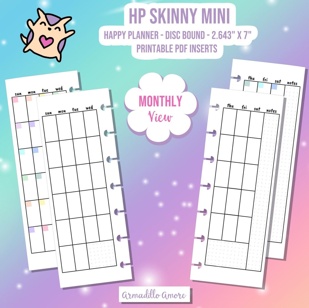 SKINNY MINI Happy Planner Digital Printable - Monthly Spread - Month ...