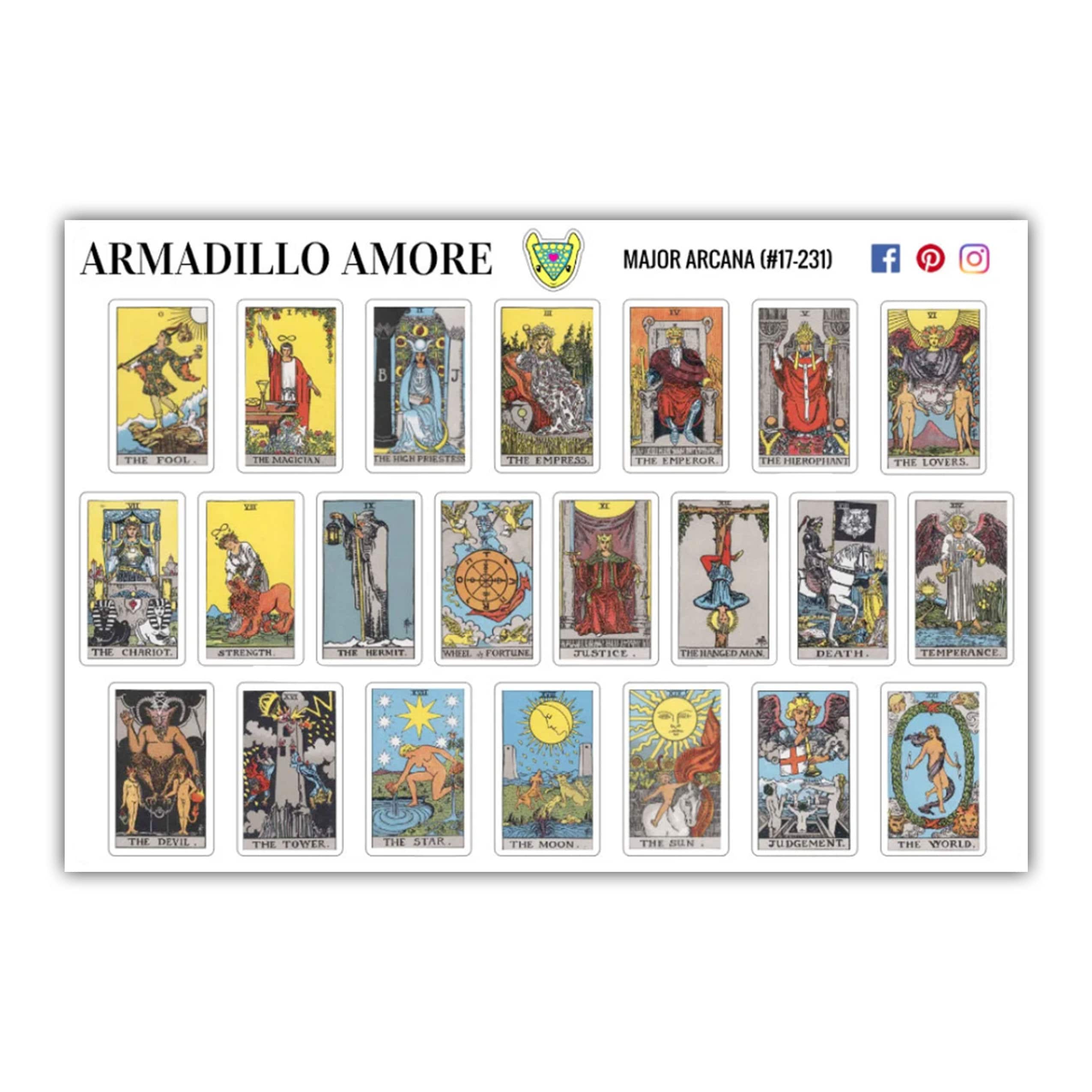 Armadillo Amore Medium Tarot Card Stickers - 320 Sticker Set - 2 Inches x 1.25 Inches - Mystical Stickers for Tarot Planner, Tarot Journal (Matte