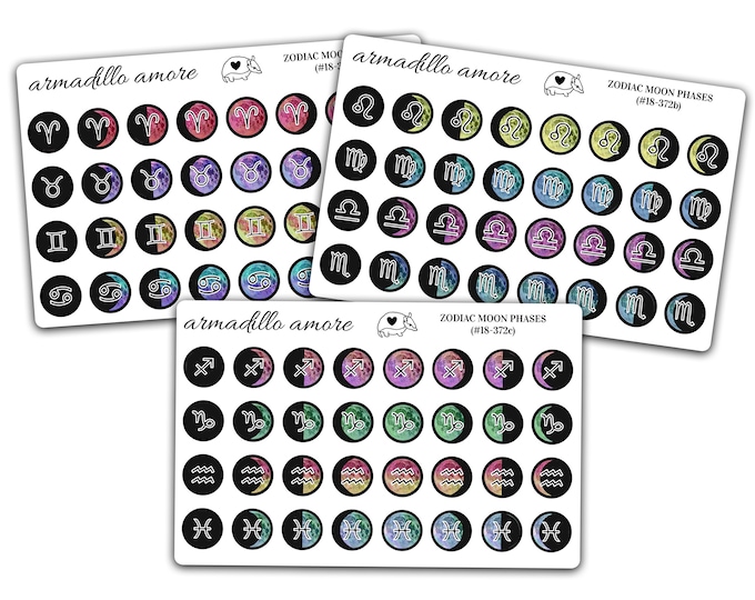 Zodiac Moon Phases Stickers For Lunar Astrology Calendars, Planners, Journals - 372