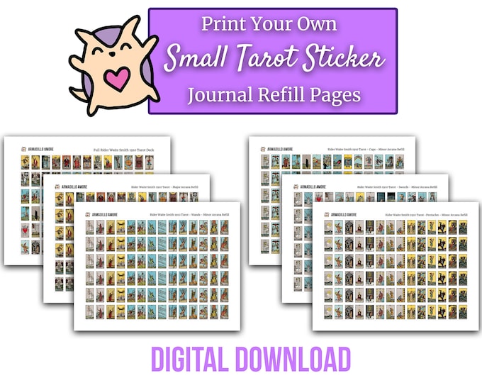 DIGITAL Small Tarot Refill Page Set - (1.1 inch Tall) Printable for Tarot Journal - Tarot Journaling - 6 Page PDF - All 78 Cards