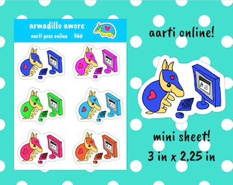 Aarti Armadillo Computer Work - Cute Character Planner Sticker - Animal Sticker - 566