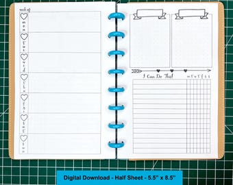 Half Letter Discbound Weekly Habit Tracker Planner Insert Printable PDF - Planning Week on 2 Pages Monday Start Undated Half Letter