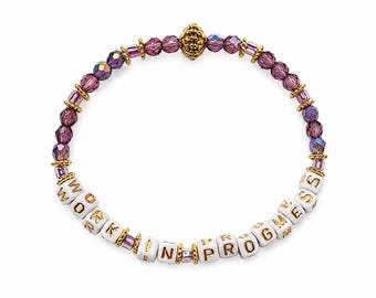 Work in Progmess Bracelet - Purple Stretch Bracelet - Encouragement Gift - Inspirational Jewelry