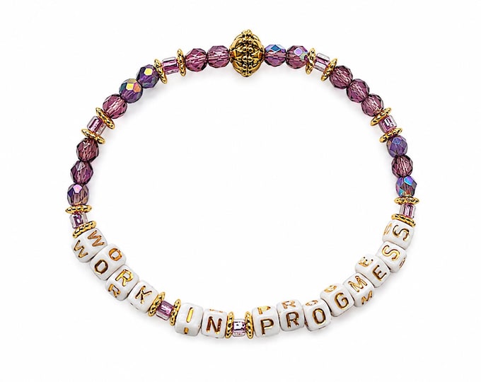 Work in Progmess Bracelet - Purple Stretch Bracelet - Encouragement Gift - Inspirational Jewelry