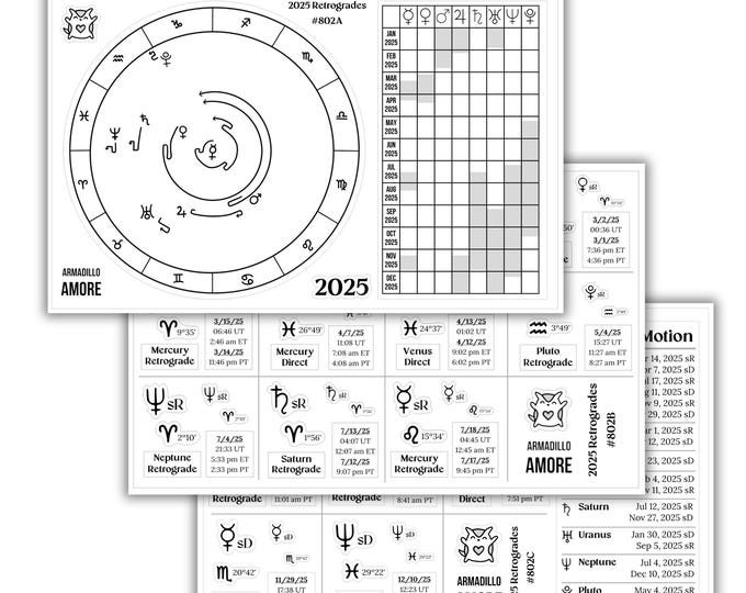 2025 Retrograde Planets Sticker Set: Astrology Chart, Planetary Motion Stickers, Gift for Astrologer, Astrology Lover, Zodiac Cosmic Sticker