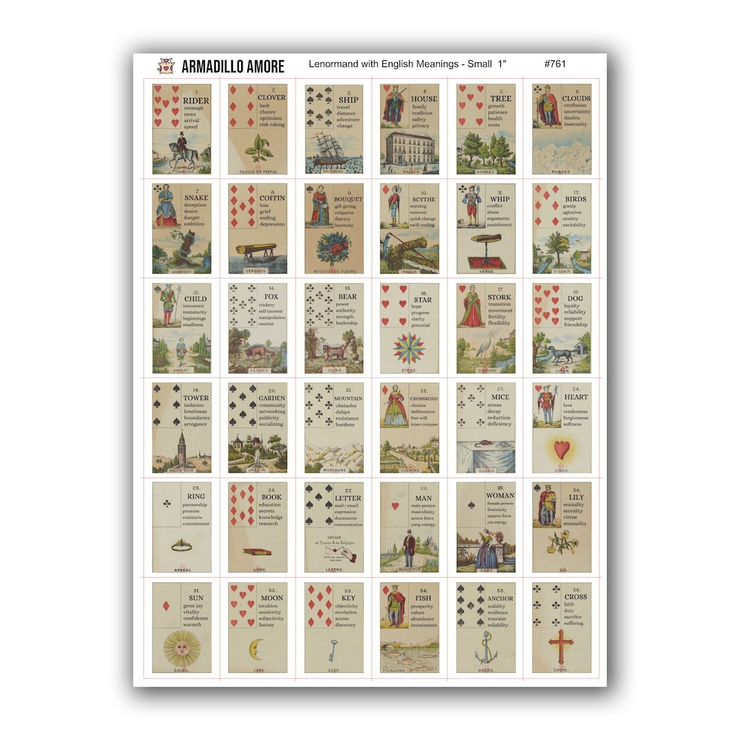 Small Lenormand Card With Meaning Stickers 1 Inch English small-lenormand-card-with-meaning-stickers-1-inch-english