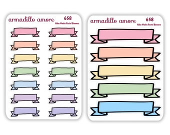 Pastel Rainbow Banner Stickers for Hobonichi Planners - Choose Small or Large - 658