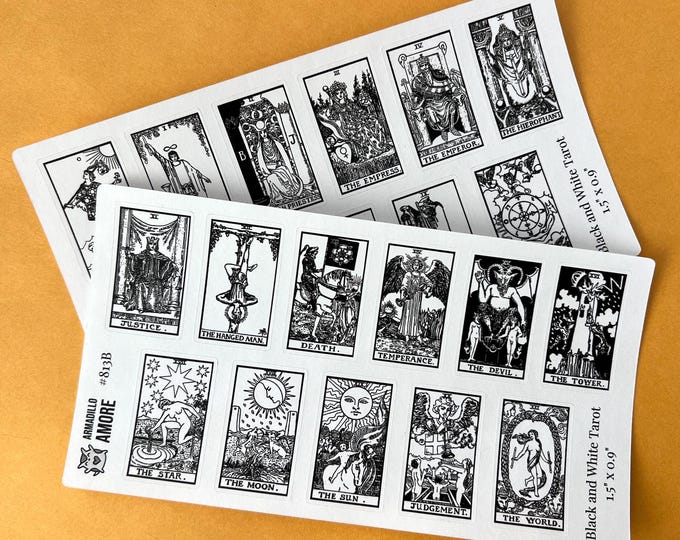 Black and White Tarot Stickers (1.5 in x 0.9 in) 78 Tarot Card Stickers for Journaling - Tarot Journal, Tarot Workbook