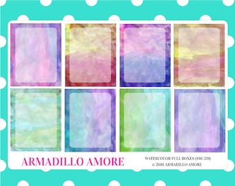 Watercolor ECLP Full Boxes {8 Fancy Matte Planner Stickers, Watercolor Theme} 219