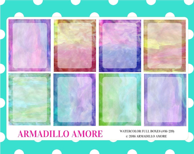 Watercolor ECLP Full Boxes {8 Fancy Matte Planner Stickers, Watercolor Theme} 219