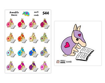 Aarti Armadillo Reads Stickers - Books Sticker, Reading Sticker, Bookish Sticker, Cute Animal Planner Sticker - 544