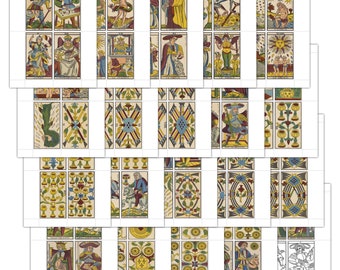 DIGITAL Tarot de Marseille (4.75 in x 2.75 in) Full Size Deck Printable Featuring all 78 Cards- PDF Files - Letter and A4 sizes - 20 pages