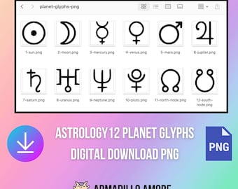 DIGITAL Planet Glyph PNG Files - Black and White High Resolution - No Background - Astrology Journal - Astrological - Planetary Glyph