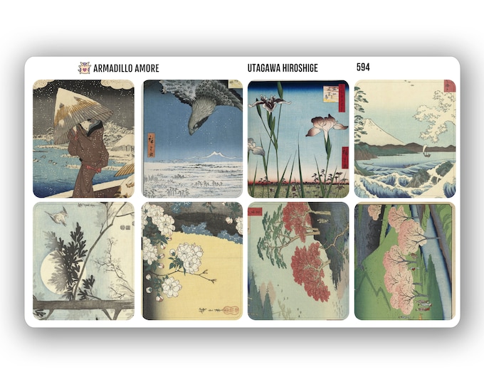 Utagawa Hiroshige Stickers - Vintage Japanese Print - Art Sticker - Ukiyo-e Print - Laptop Water bottle Waterproof Sticker - 594