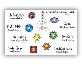 Chakra Stickers, Chakra Name Stickers - Seven Chakras, Heart Chakra, Sacral Chakra, Meditation Sticker, Spiritual Sticker - 293B
