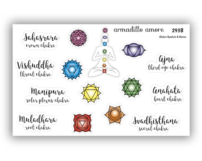 Chakra Stickers, Chakra Name Stickers - Seven Chakras, Heart Chakra, Sacral Chakra, Meditation Sticker, Spiritual Sticker - 293B