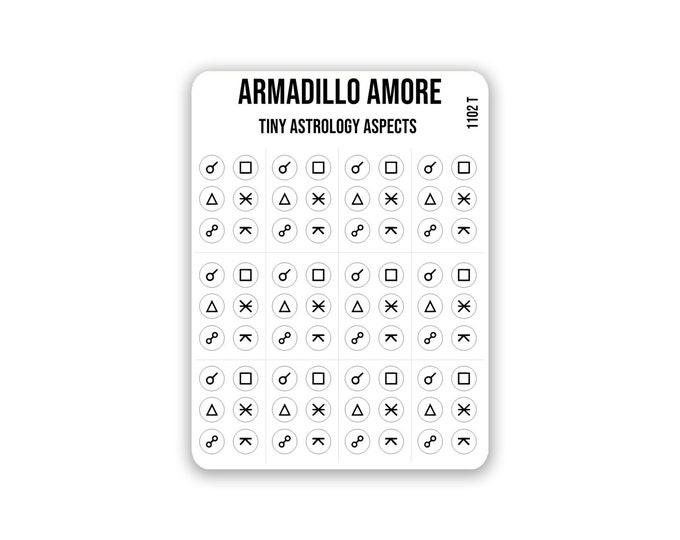Tiny Astrology Aspect Stickers - 0.18 inch Tiny - Astrological Tracker Planner - Conjunct, Square, Opposite, Trine, Sextile - 1102T