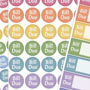 Bill Due Planer Aufkleber - Regenbogen-Icons & Viertelboxen - Budgetierung, Lohnzahlungen, Steuern, monatliche Erinnerung Funktionale Aufkleber - 229
