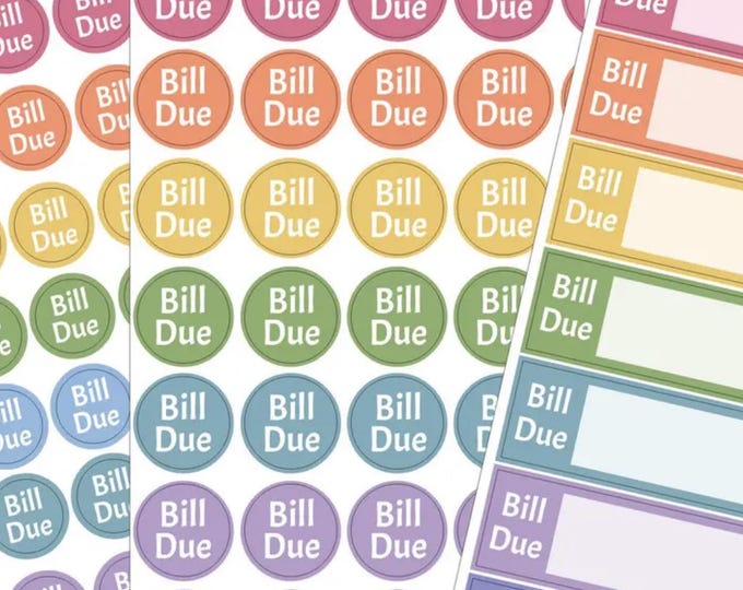 Bill Due Planner Stickers – Rainbow Icons & Quarter Boxes – Budgeting, Pay Bills, Finance, Monthly Reminder Functional Stickers - 229