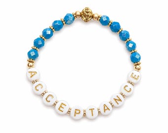 Acceptance Bracelet – Recovery Gift Bracelet – Mindful Healing Jewelry – Inspirational Stretch Bracelet – Czech Glass Beaded Bracelet