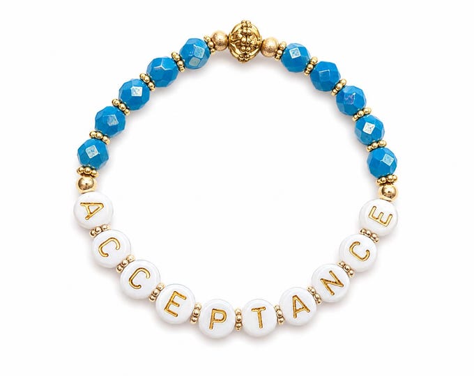 Acceptance Bracelet – Recovery Gift Bracelet – Mindful Healing Jewelry – Inspirational Stretch Bracelet – Czech Glass Beaded Bracelet