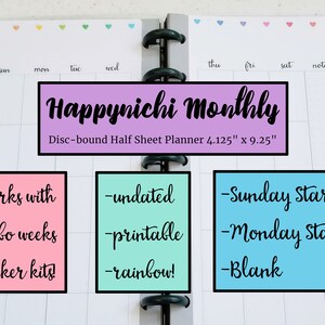 HALF SHEET HP Happynichi Happy Planner Monthly Digital Printable Insert ...