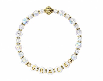 Grace Beaded Bracelet – Crystal Czech Fire Polished Glass Beads, Gold Accents & Inspirational Jewelry
