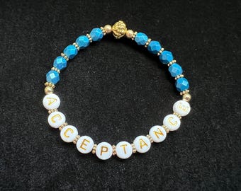 Acceptance Bracelet – Recovery Gift Bracelet – Mindful Healing Jewelry – Inspirational Stretch Bracelet – Czech Glass Beaded Bracelet