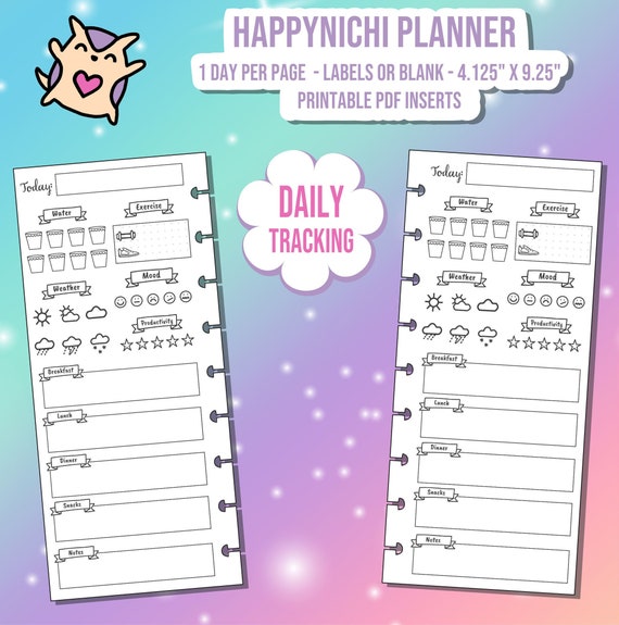 SKINNY CLASSIC Happynichi Happy Planner Daily Tracking 1 Page - HP Printable Insert - Track Meals, Weather, Mood, Water, Exercise