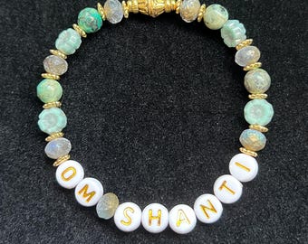 Om Shanti Beaded Bracelet – Peace and Calm Jewelry – Hinduism Yoga Spiritual Stretch Bracelet for Meditation and Healing