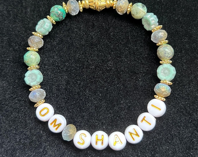 Om Shanti Beaded Bracelet – Peace and Calm Jewelry – Hinduism Yoga Spiritual Stretch Bracelet for Meditation and Healing