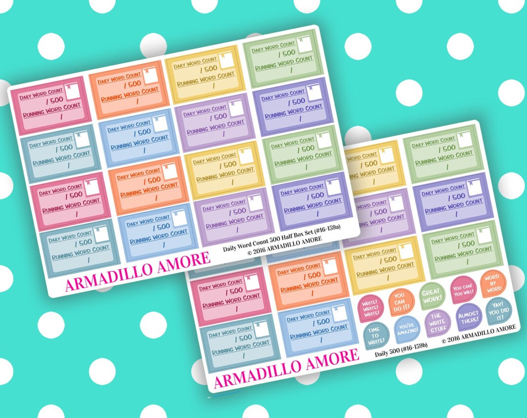 Daily 500 Word Count Half Boxes & Motivational Stickers {40 Fancy Matte ...