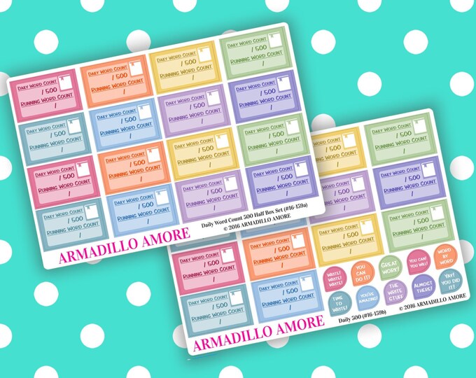 Daily 500 Word Count Half Boxes & Motivational Stickers {40 Fancy Matte or Glossy Planner Stickers, Double Rainbow Theme} 159