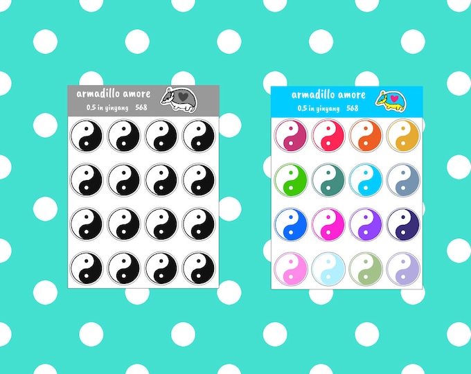 Yin Yang 0.5 inch Stickers - Matte - Premium Quality - Colorful - YinYang  - Tai Chi - Qigong - 568