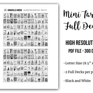 Baraja completa de cartas de tarot en formato DIGITAL en alta resolución en blanco y negro - Archivo PDF - Cree mini pegatinas de tarot - Diario de tarot - Diario de tarot