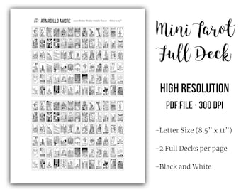 DIGITAL Mini Tarot Card Full Deck - Black and White High Resolution PDF File - Create Mini Tarot Stickers - Tarot Journal - Tarot Journaling