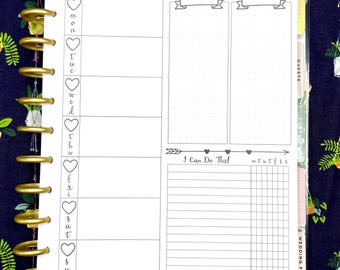 BIG HP Weekly Hearts Planner Printable - Dot Grid Planning PDF, Productivity Week on a Page Discbound Insert Undated Blank Letter Size