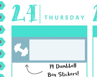 Dumbbell Icon Box Reminder Stickers - 14 Functional Planner Stickers - Minimalist Stickers - Productivity Stickers - 72