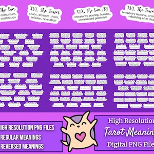 DIGITALE Tarot Bedeutung PNG - 6 Datei Set - Aufrechte und Umgekehrte Bedeutungen beide enthalten für alle 78 Karten - Schnittdateien für Cricut + Silhouette