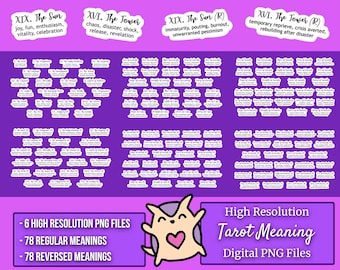 DIGITAL Tarot Meaning PNG - 6 File Set - Upright and Reversed Meanings Both Included for all 78 Cards - Cut Files for Cricut + Silhouette