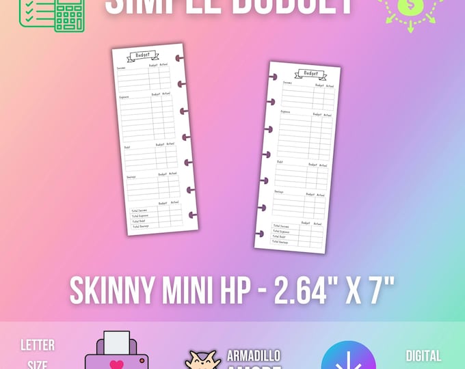 SKINNY MINI HP Simple Budget Planner Printable - Financial Printable Tracker, Savings Printable, Financial Planner, Budget Planner pdf