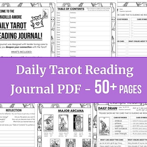 Diario de lectura de tarot DIGITAL Daily Draw - Hoja de trabajo de reflexión sobre el tarot Shadow Work imprimible en formato PDF - Más de 50 páginas Incluye baraja de tarot y significados