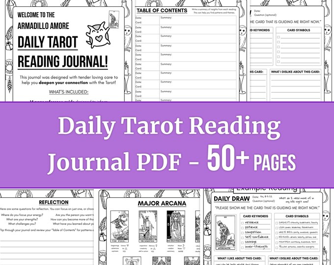 DIGITAL Daily Draw Tarot Reading Journal - Shadow Work Tarot Reflection Worksheet Printable PDF - 50+ Pages Includes Tarot Deck & Meanings
