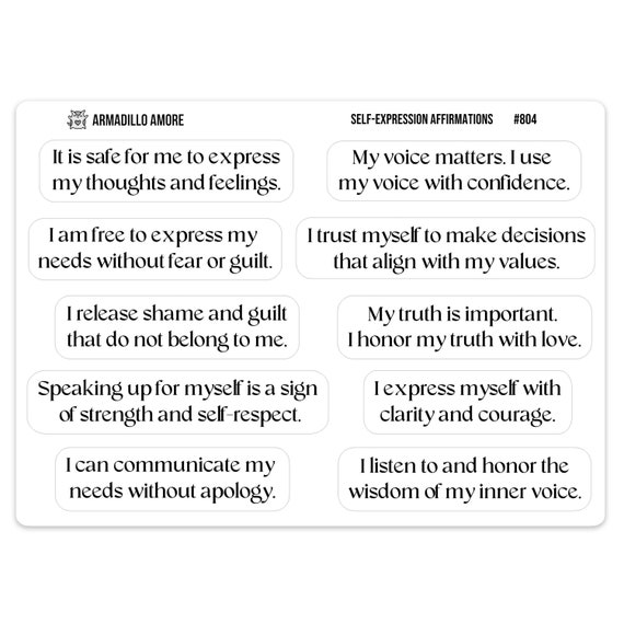 Self-Expression Affirmation Stickers - Mantras Stickers for Journals, Planners, Celebrate Your Voice & Unique Path - 804