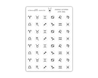 Zodiac Glyph Stickers - Astrology Stickers - 0.375 inch Small Star Sign Stickers - Grimoire Stickers - Wicca Stickers - 366