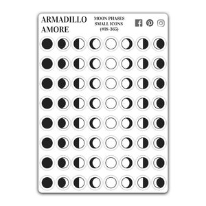 Stickers maanfase - 0,375 inch klein - minimalistische kalenderstickers - 365