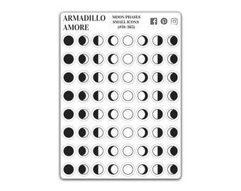 Moon Phase Stickers - 0.375 inch Small - Minimalist Calendar Stickers - 365