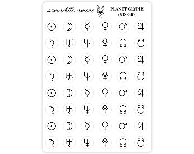 Planet Glyph Stickers - 0.375" - Planet Zodiac Planner Stickers, Astrology Stickers, Planet Calendar Stickers